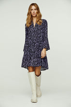 Load image into Gallery viewer, Purple and Black A Line Dress with Bell Sleeves