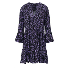 Load image into Gallery viewer, Purple and Black A Line Dress with Bell Sleeves