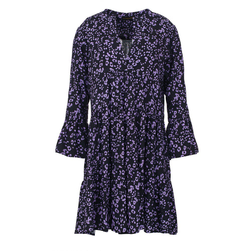 Purple and Black A Line Dress with Bell Sleeves