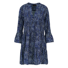 Load image into Gallery viewer, Blue Paisley A Line Dress with Bell Sleeves