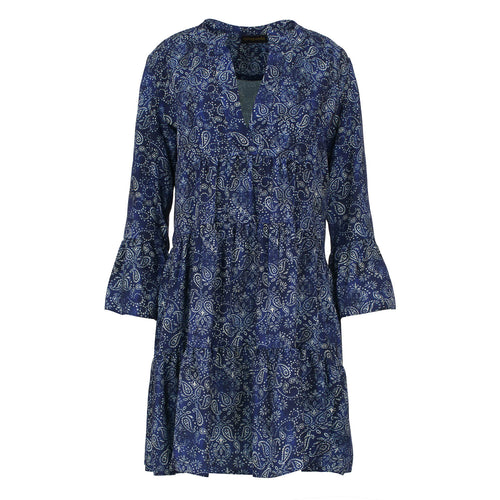 Blue Paisley A Line Dress with Bell Sleeves