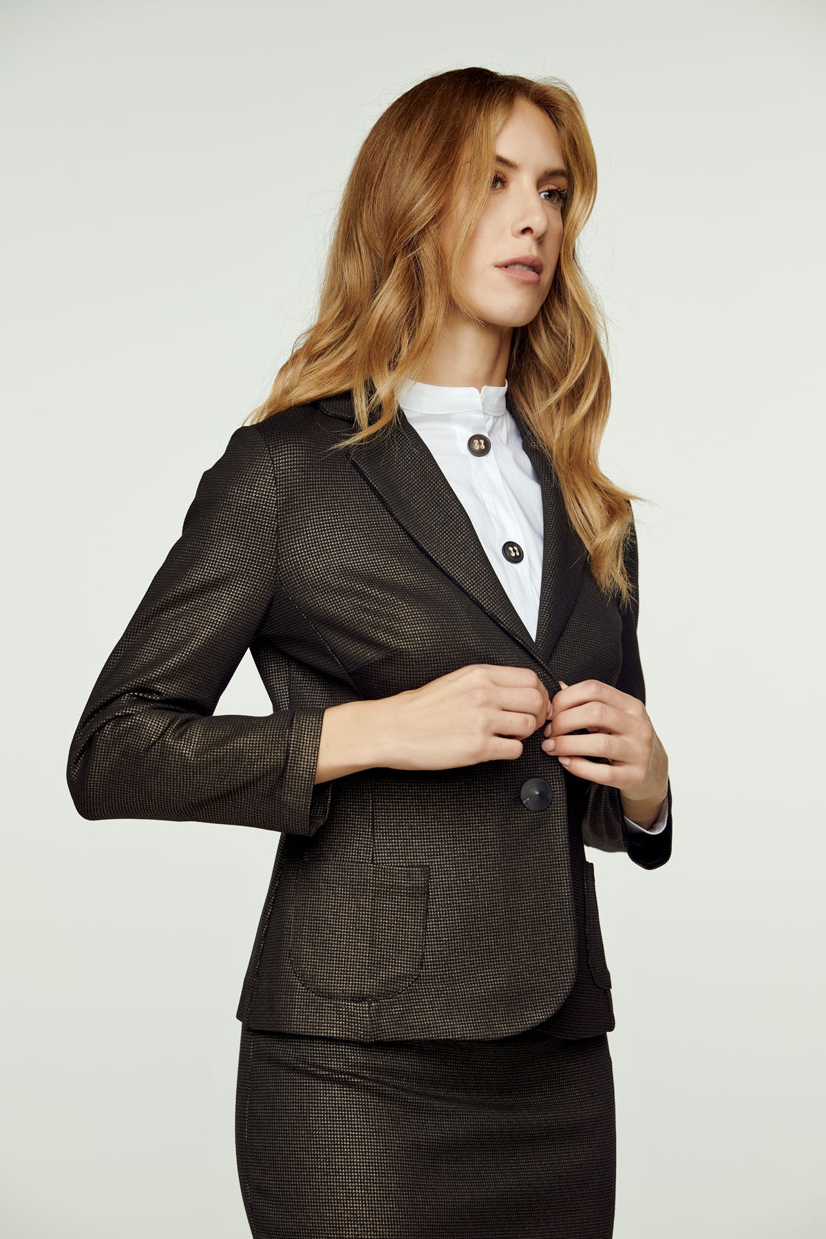 Fitted Print Punto di Roma Jacket with Patch Pockets