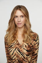 Load image into Gallery viewer, Tiger Print Viscose Wrap Dress with Bell Sleeves
