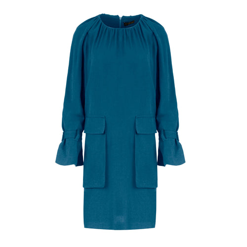 Petrol Blue Pocket Detail Tencel Dress