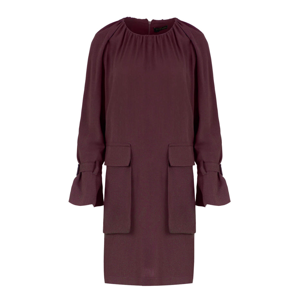 Burgundy Pocket Detail Tencel Dress