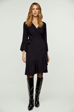 Load image into Gallery viewer, Black Wrap Dress Viscose with bell sleeves.