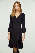 Load image into Gallery viewer, Black Wrap Dress Viscose with bell sleeves.