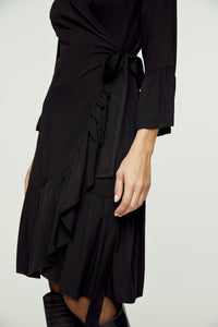 Black Wrap Dress Viscose with bell sleeves.