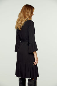 Black Wrap Dress Viscose with bell sleeves.