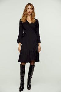 Black Wrap Dress Viscose with bell sleeves.