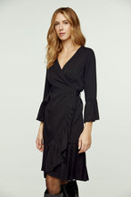 Load image into Gallery viewer, Black Wrap Dress Viscose with bell sleeves.