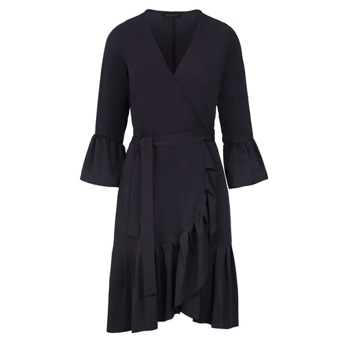 Black Wrap Dress Viscose with bell sleeves.