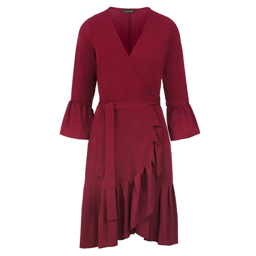 Wine Wrap Dress Viscose with bell sleeves