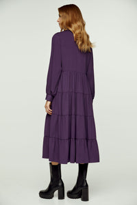 Aubergine Tiered Dress with Button Detail