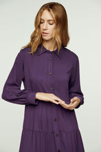 Load image into Gallery viewer, Aubergine Tiered Dress with Button Detail