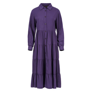 Aubergine Tiered Dress with Button Detail