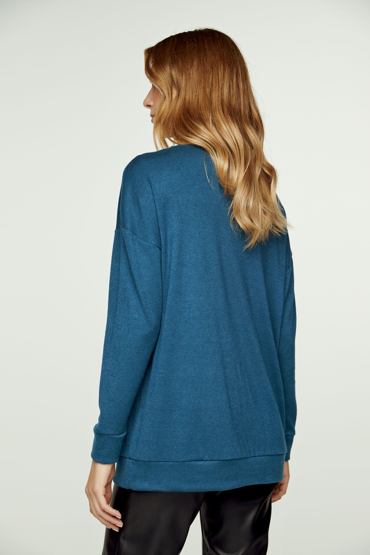 Petrol Blue V Neck Knit Top
