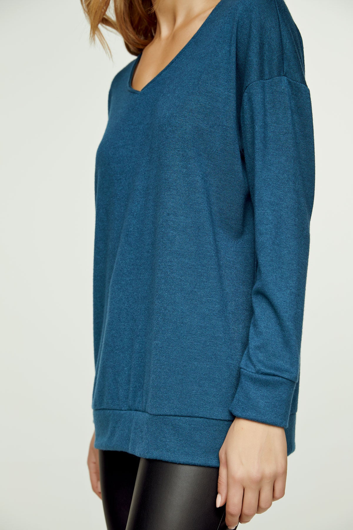 Petrol Blue V Neck Knit Top