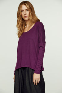 Aubergine Knit Top with Batwing Style Sleeves