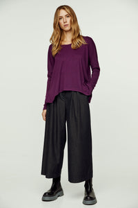 Aubergine Knit Top with Batwing Style Sleeves