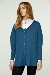Petrol Blue Knit Button Cardigan