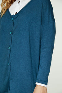 Petrol Blue Knit Button Cardigan