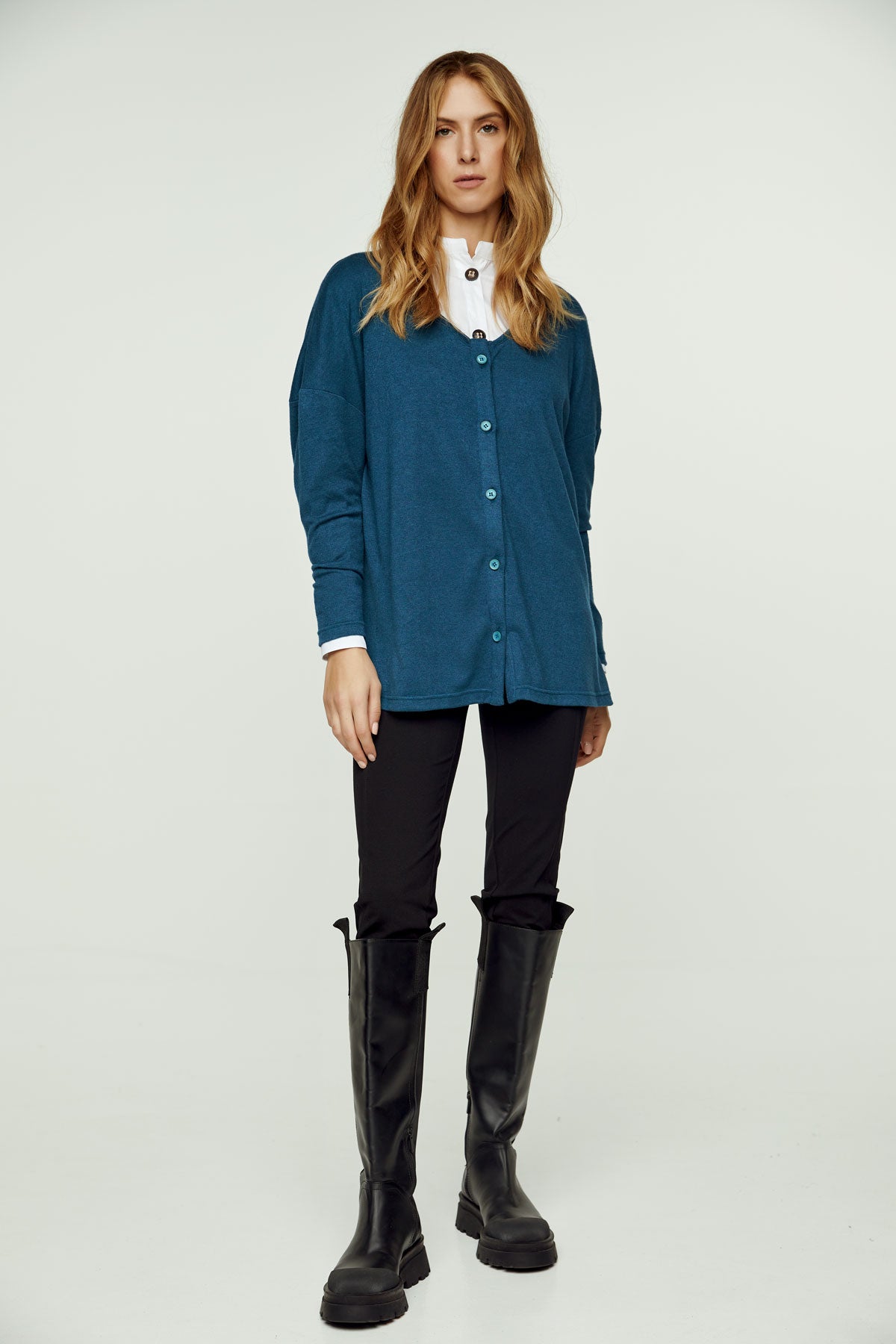 Petrol Blue Knit Button Cardigan