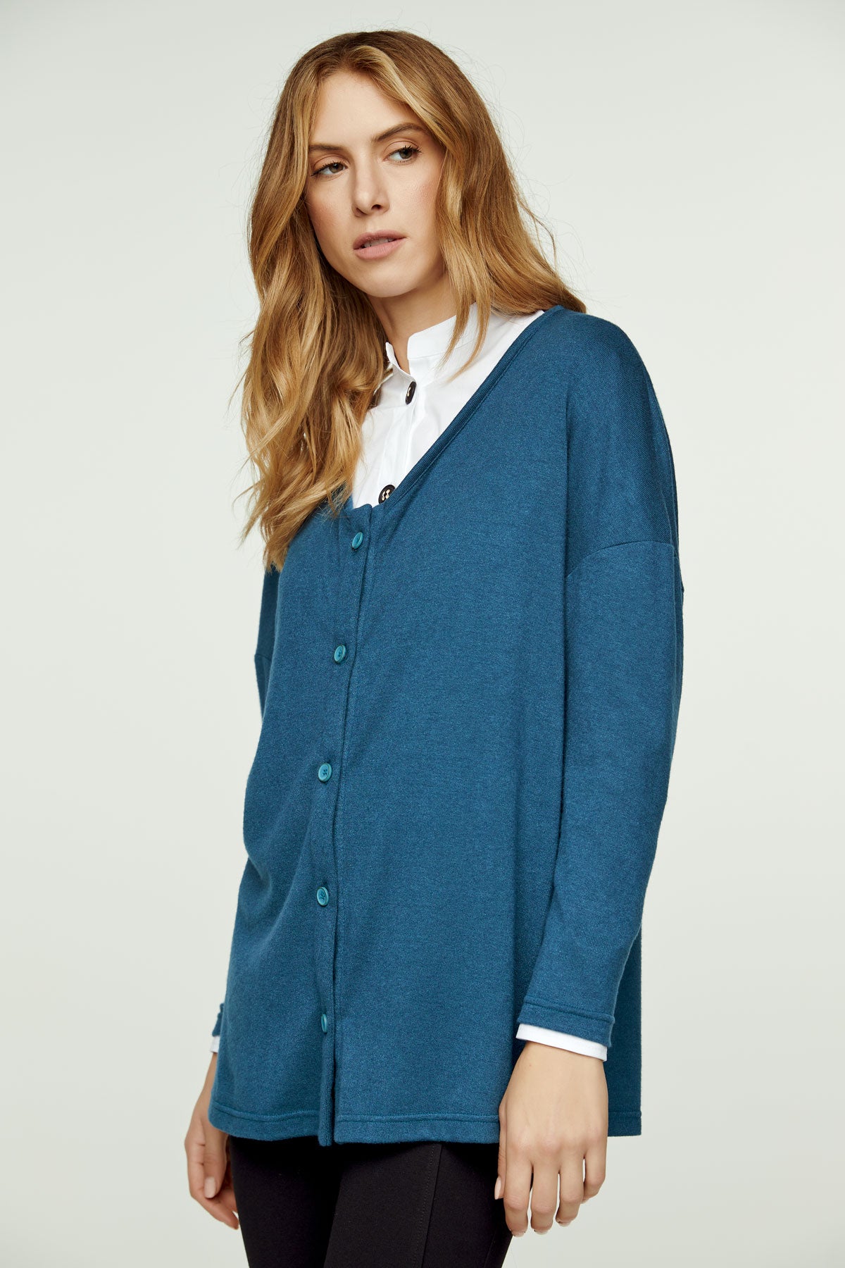 Petrol Blue Knit Button Cardigan