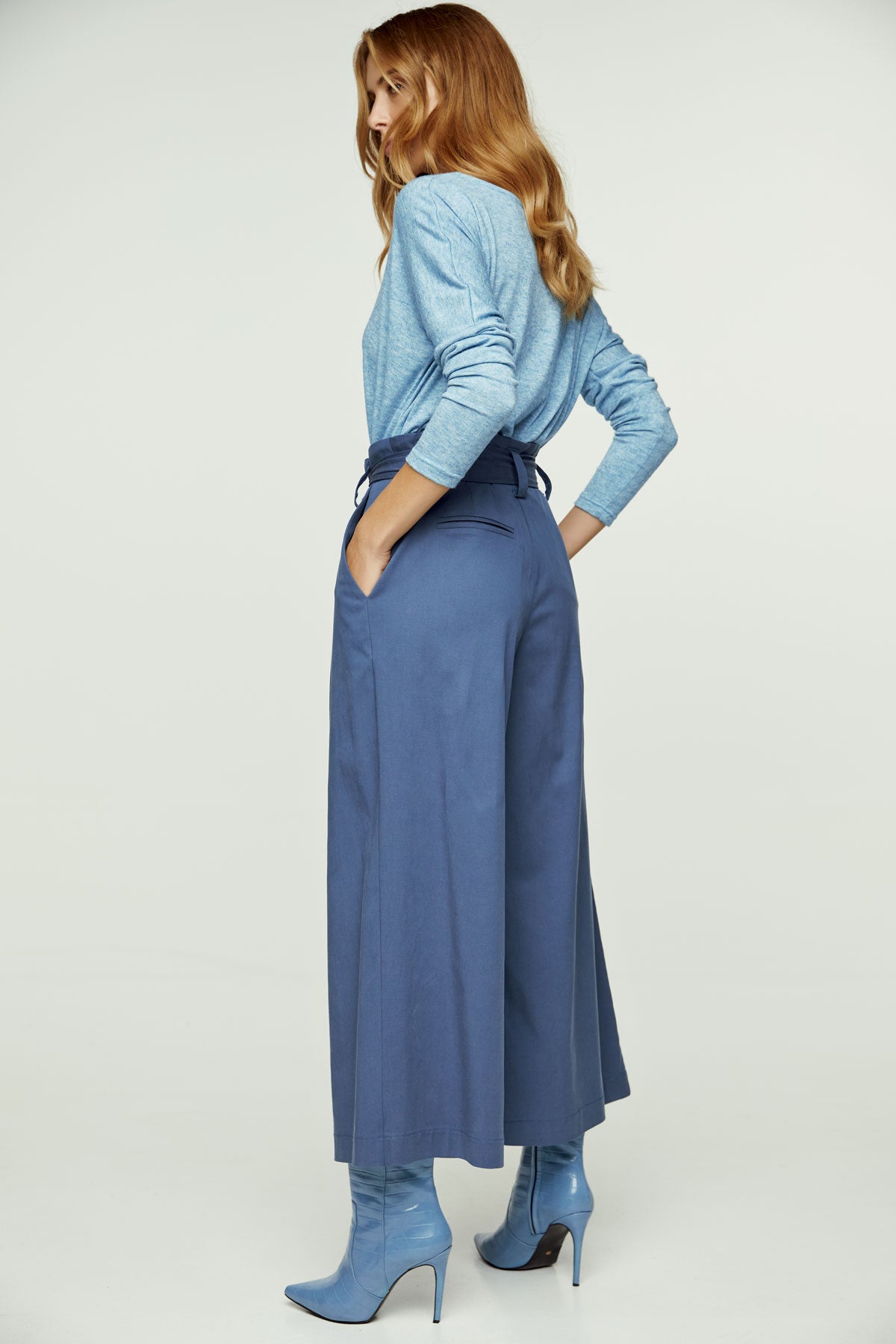 Light Blue Melange Knit Handkerchief Hem Top