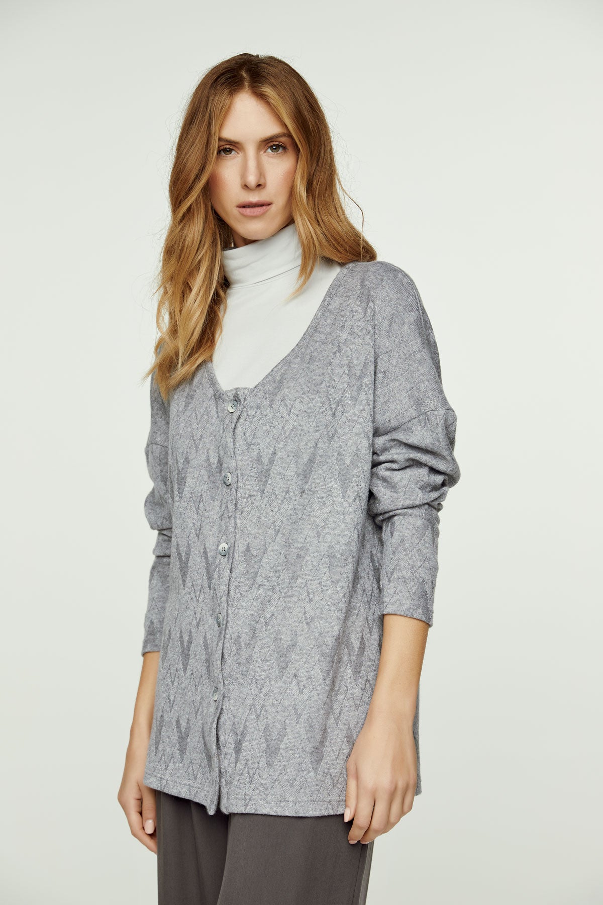 Grey Jacquard Cardigan