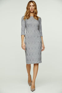 3/4 Sleeve Grey Jacquard Fitted Dress