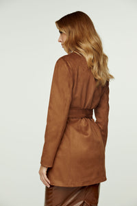 Brown Alcantara-Look Jacket with Belt