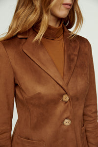 Brown Alcantara-Look Fitted Jacket