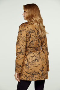 Brown Print Alcantara-Look Jacket with Belt