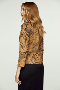 Brown Print Alcantara-Look Fitted Jacket