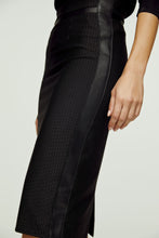 Load image into Gallery viewer, High Waisted Black Pencil Skirt with Leather Detail