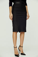 Load image into Gallery viewer, High Waisted Black Pencil Skirt with Leather Detail