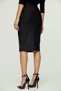 High Waisted Black Pencil Skirt with Leather Detail