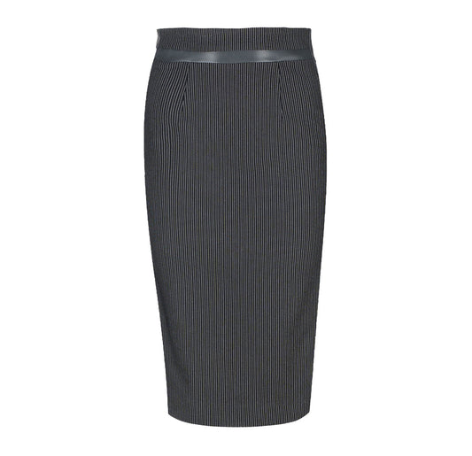 Μαύρη φούστα μολύβι με ψηλή μέση και δερμάτινες λεπτομέρειες