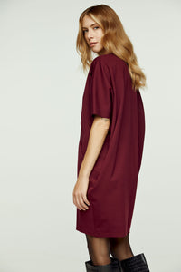 Burgundy Batwing Style Dress with Pockets