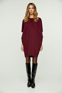 Burgundy Batwing Style Dress with Pockets