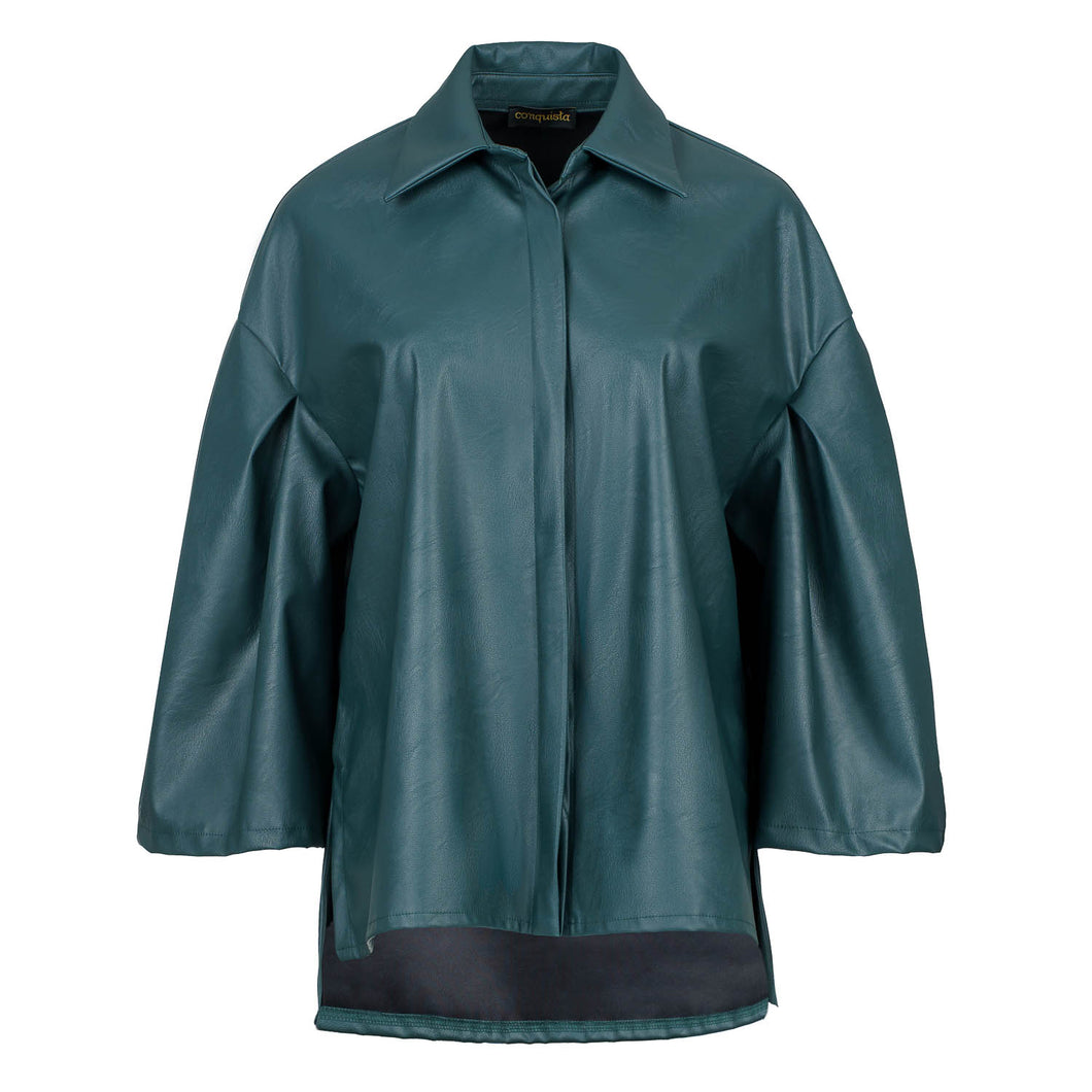Dark Green Faux Leather Jacket