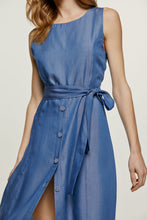 Load image into Gallery viewer, Sleeveless Dress with Belt and Button Detail
