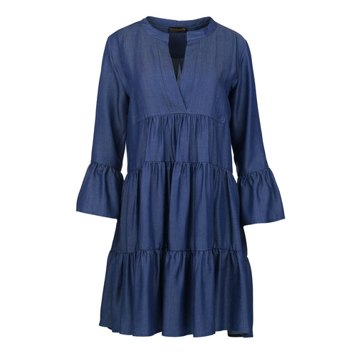 Satin Denim Gathered Seams Dress