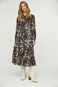 Animal Print Tiered Dress with Button Detail