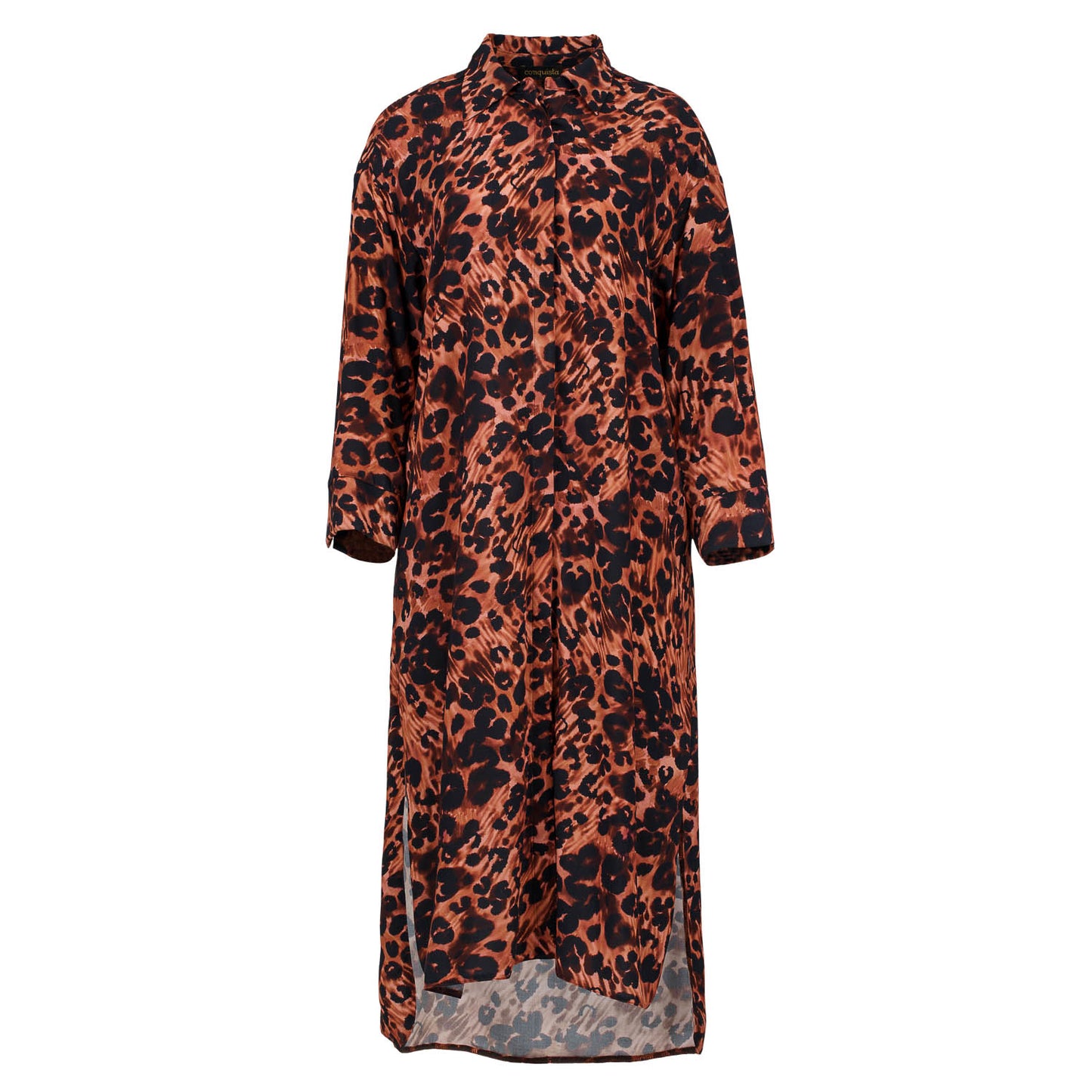 Φόρεμα μίντι με animal print και πλαϊνά σκισίματα