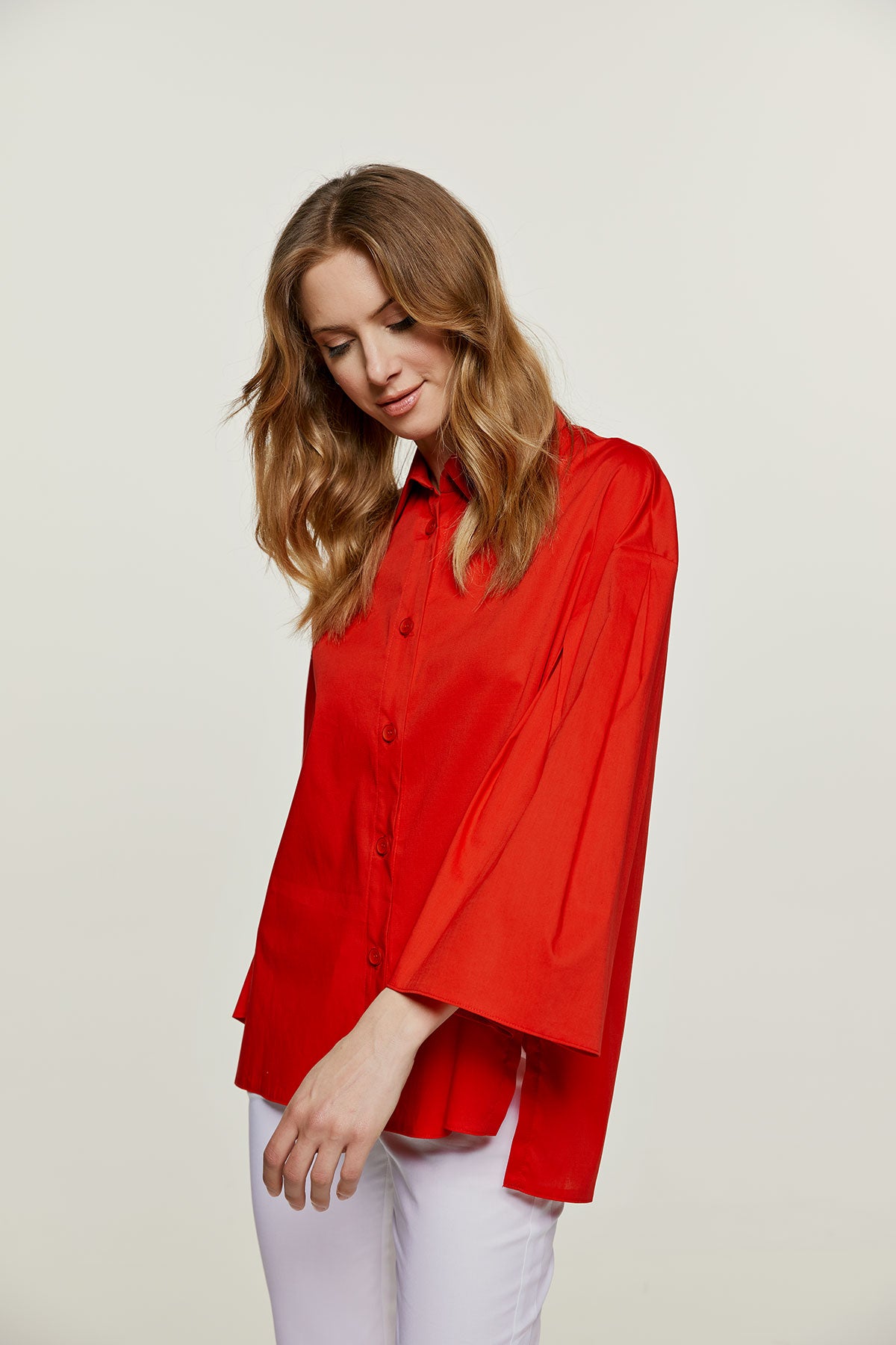 Red Wide Sleeve Blouse