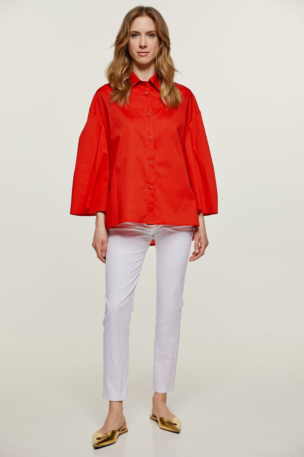 Red Wide Sleeve Blouse – Conquista-Fashion