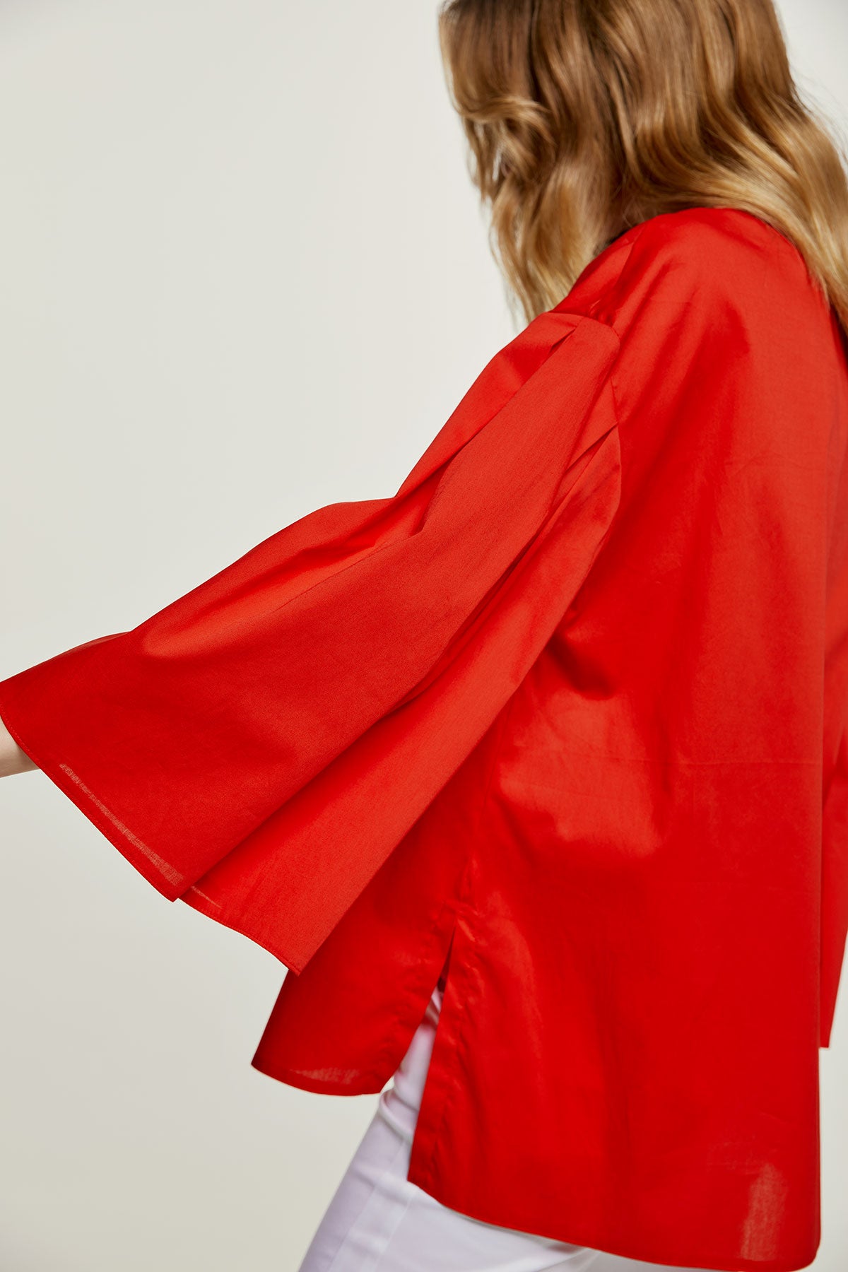 Red Wide Sleeve Blouse