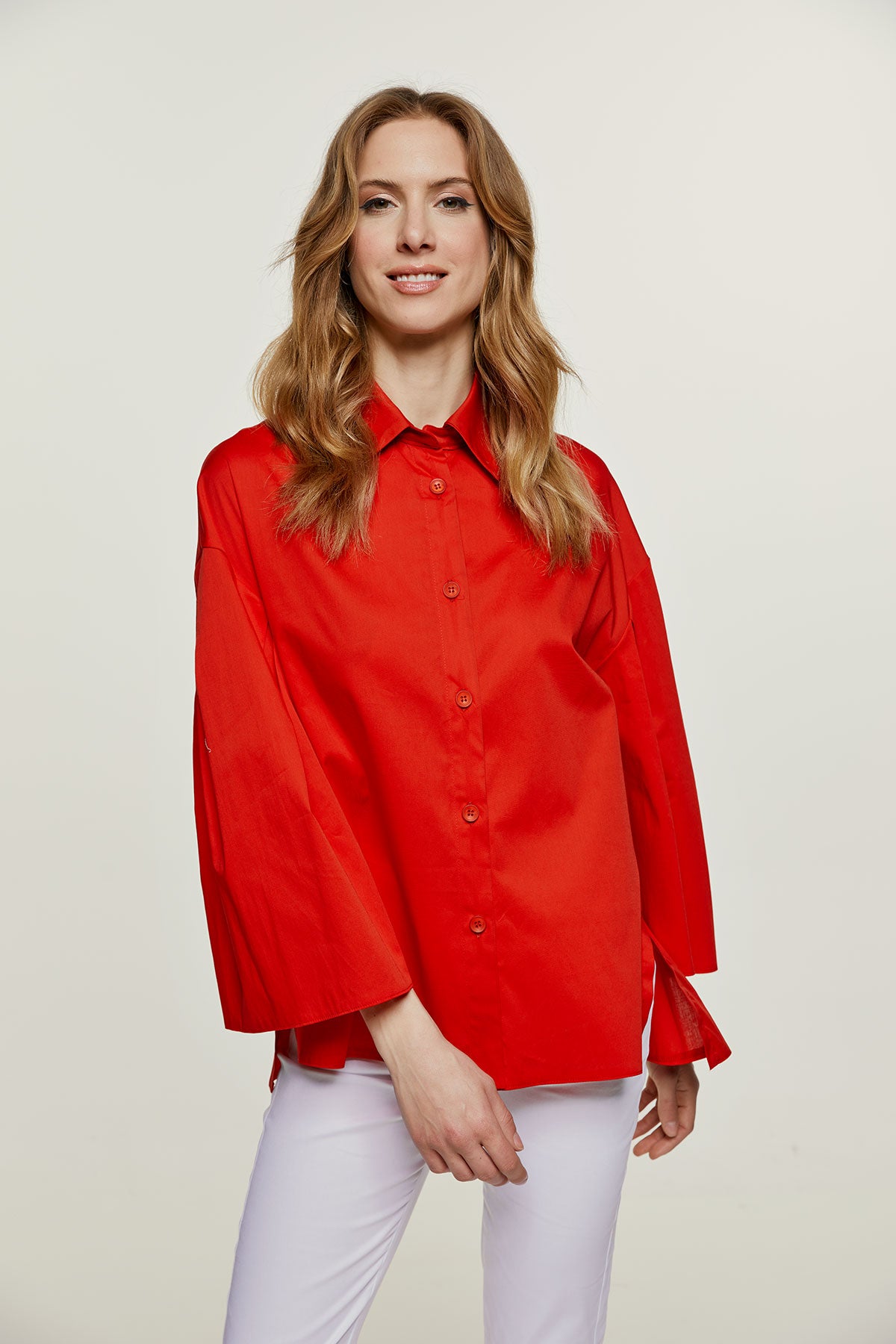 Red Wide Sleeve Blouse